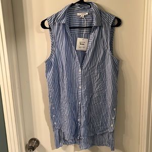 Blue and white striped button down collared tank top in size small